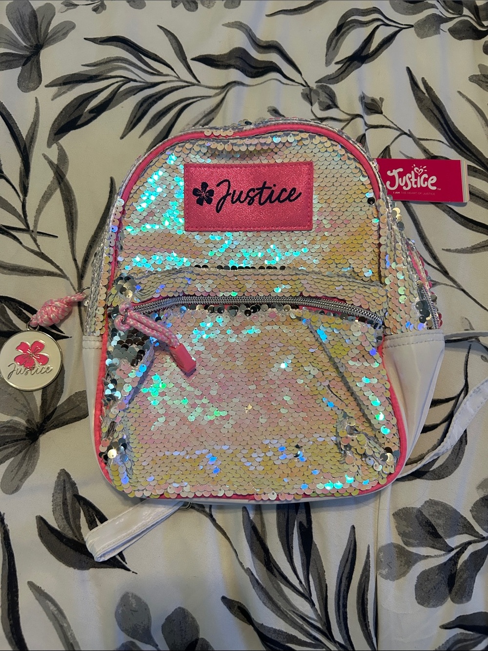Justice Iridescent Sequin Mini Backpack with Pink Accents